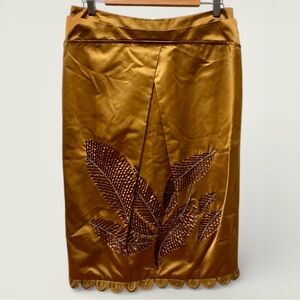 VERA WANG Bronze Pencil Skirt with Exquisite Leaf Design